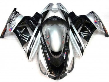 Wholesale 2006-2011 Kawasaki ZX14R ZZR1400 Motorcycle Fairings - Silver Black Elf Touch4 Monster Bridgestone Canada