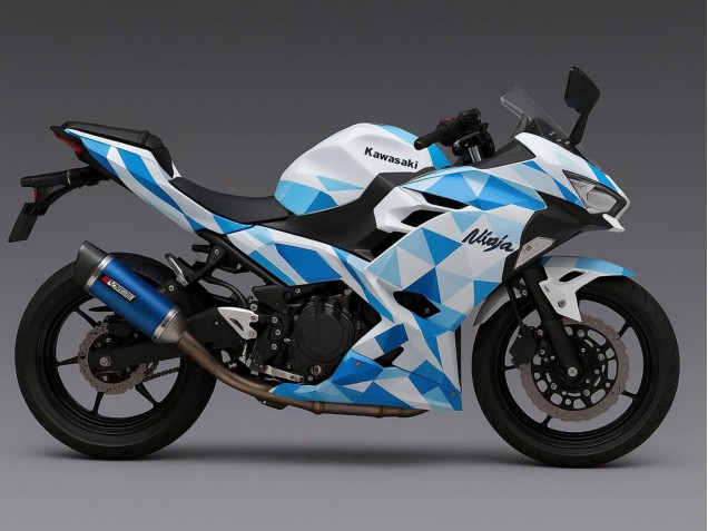 2024-2025 Kawasaki Ninja 500 EX500R Motorcycle Fairings - White Blue Geometric Canada