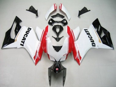 Wholesale 2011-2014 Ducati Panigale 1199 Motorcycle Fairings - White Red Glossy Black Stripe Canada