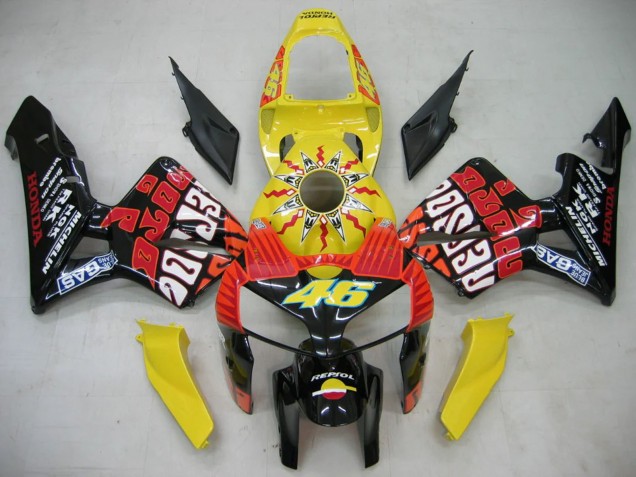 2005-2006 Honda CBR600RR Motorcycle Fairings - Black Yellow Rossi Canada