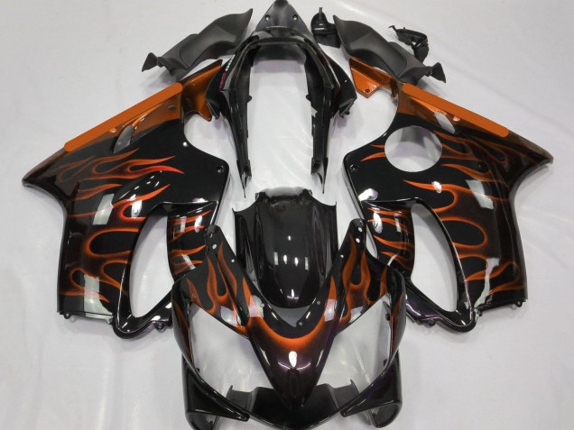 2004-2007 Honda CBR600 F4i Motorcycle Fairings - Glossy Black Orange Flame Canada