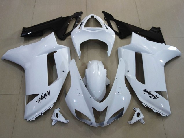 2007-2008 Kawasaki ZX6R Motorcycle Fairings - White Black Canada