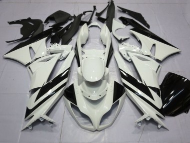Wholesale 2009-2012 Kawasaki ZX6R Motorcycle Fairings - White Glossy Black Stripe Canada