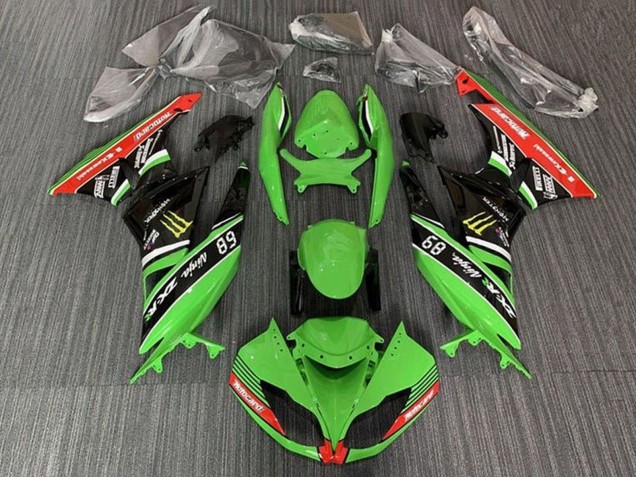 2009-2012 Kawasaki ZX6R Motorcycle Fairings - Green Glossy Black Red Yellow Monster Motocard Canada