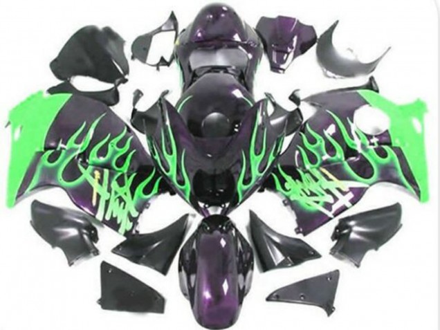 1996-2007 Suzuki GSXR 1300 Hayabusa Motorcycle Fairings - Glossy Black Green Flame Canada