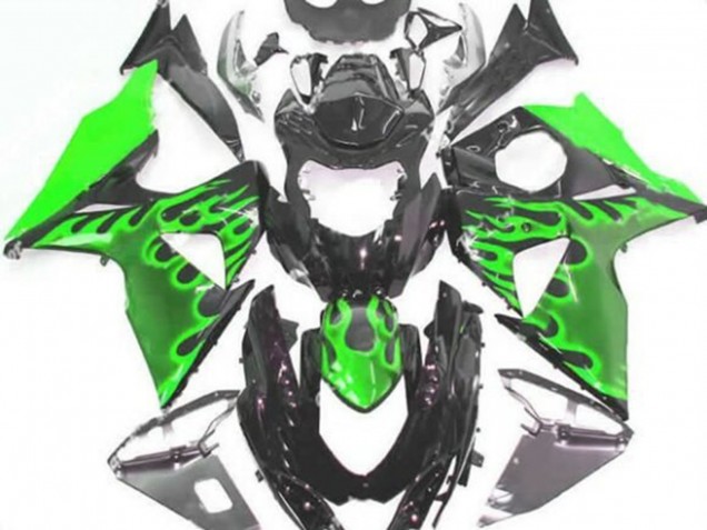 2009-2016 Suzuki GSXR 1000 Motorcycle Fairings - Glossy Black Green Flame Canada