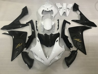 Wholesale 2007-2008 Yamaha YZF 1000 R1 Motorcycle Fairings - White Faux Carbon Fiber Gold Decal Canada