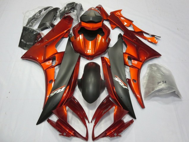 2006-2007 Yamaha YZF R6 Motorcycle Fairings - Orange Matte Black Canada