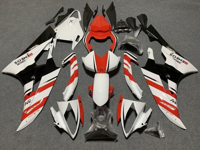 2006-2007 Yamaha YZF R6 Motorcycle Fairings - White Orange Glossy Black Stripe Canada