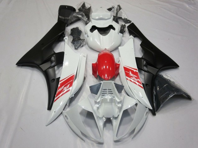 2006-2007 Yamaha YZF R6 Motorcycle Fairings - White Red Matte Black Canada