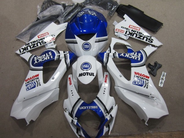2007-2008 Suzuki GSXR 1000 Motorcycle Fairings - White Blue Lucky Strike Red Motul Canada