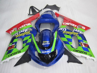 Wholesale 2001-2003 Suzuki GSXR 600 Motorcycle Fairings - Blue Green Red Telefumica MoviStar Canada
