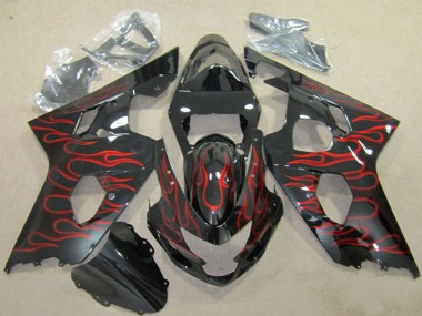 Wholesale 2004-2005 Suzuki GSXR 600 Motorcycle Fairings - Glossy Black Red Flame Canada