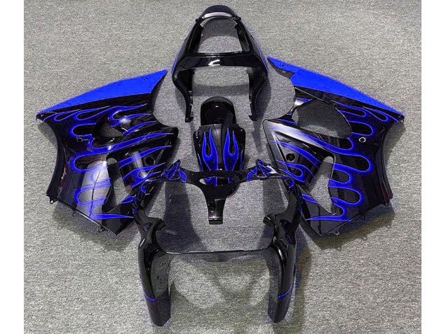 00-02 Gloss Black & Blue Flame ZX6R Fairings