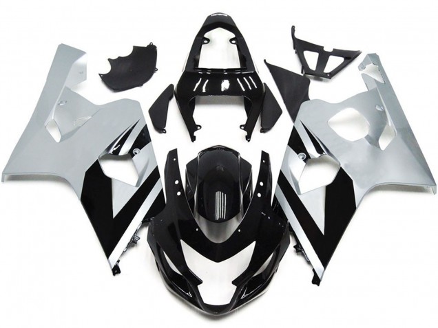 04-05 Silver and Gloss Black OEM Style GSXR 600-750 Fairings