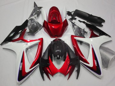 06-07 Red & White Debadged GSXR 600-750 Fairings