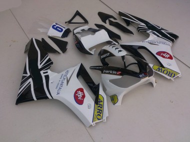 06-08 White and Black with Flag Daytona 675 Fairings