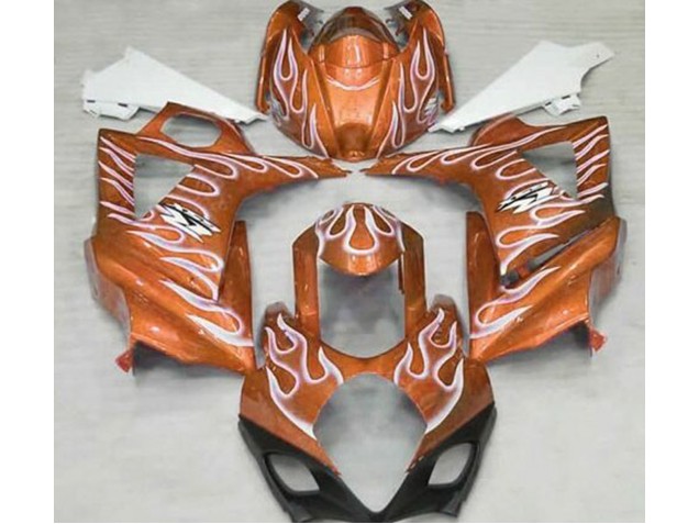 07-08 Gloss Orange and White Flame GSXR 1000 Fairings