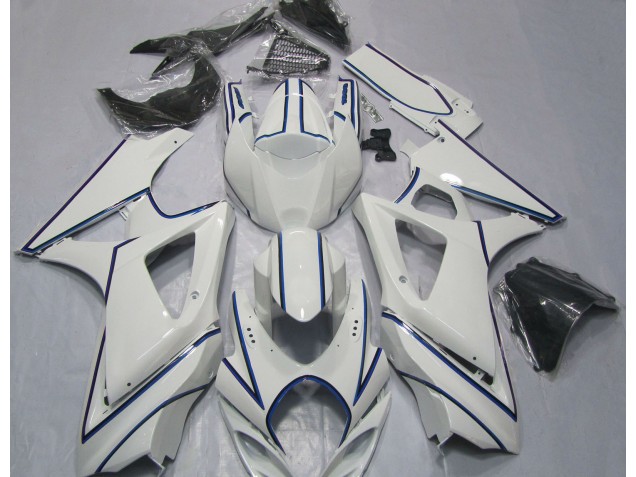 07-08 Gloss White Blue Pin Stripe GSXR 1000 Fairings