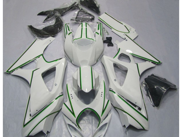07-08 Gloss White Green Pin Stripe GSXR 1000 Fairings