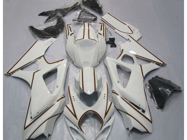 07-08 Gloss White Orange Pin Stripe GSXR 1000 Fairings