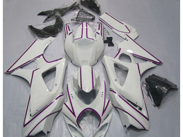 07-08 Gloss White Pink Pin Stripe GSXR 1000 Fairings