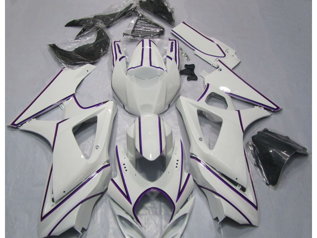 07-08 Gloss White Purple Pin Stripe GSXR 1000 Fairings