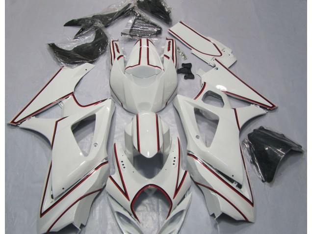 07-08 White with Red Pin Stripe GSXR 1000 Fairings