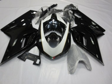 07-14 Gloss Black and White Ducati 848 1098 1198 Fairings
