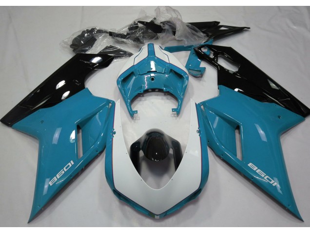 07-14 Gloss Light Blue & White Ducati 848 1098 1198 Fairings