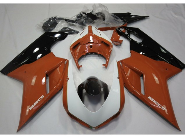 07-14 Gloss Orange & White Ducati 848 1098 1198 Fairings