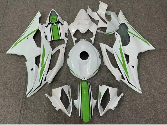 08-16 Gloss White and Green R6 Fairings