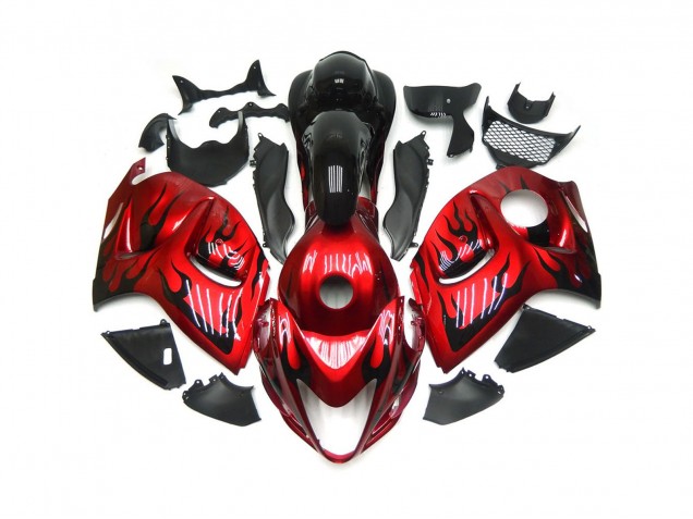 08-20 Vibrant Red with Black Flames GSXR 1300 Hayabusa Fairings