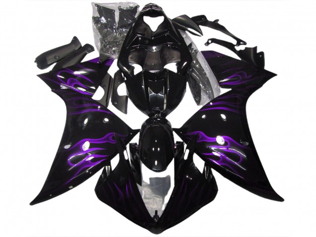 09-11 Black & Purple Flame R1 Fairings