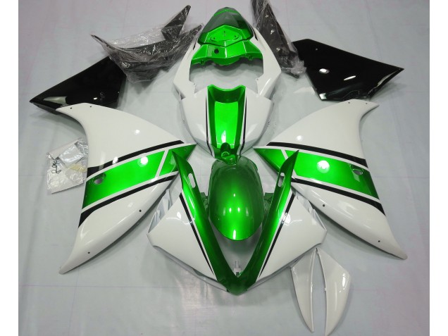 09-11 Gloss White and Metallic Green R1 Fairings