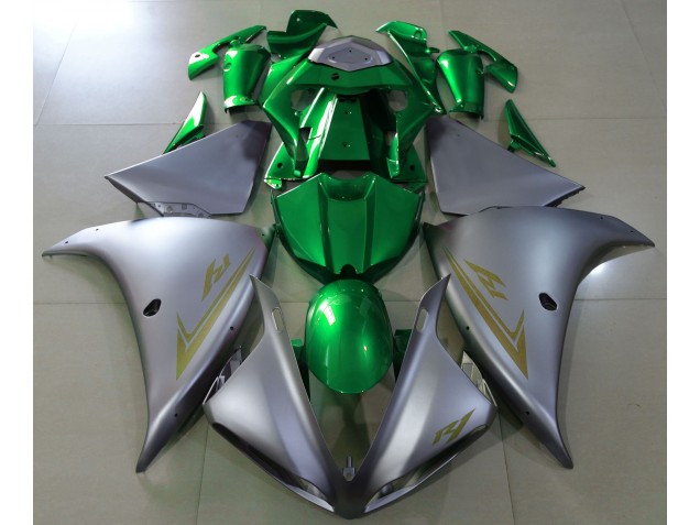 09-11 Matte Silver & Green R1 Fairings
