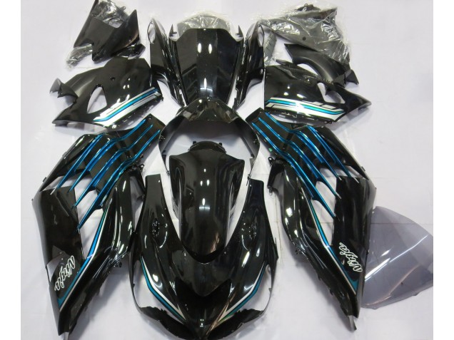12-21 Gloss Black & Light Blue ZX14R Fairings