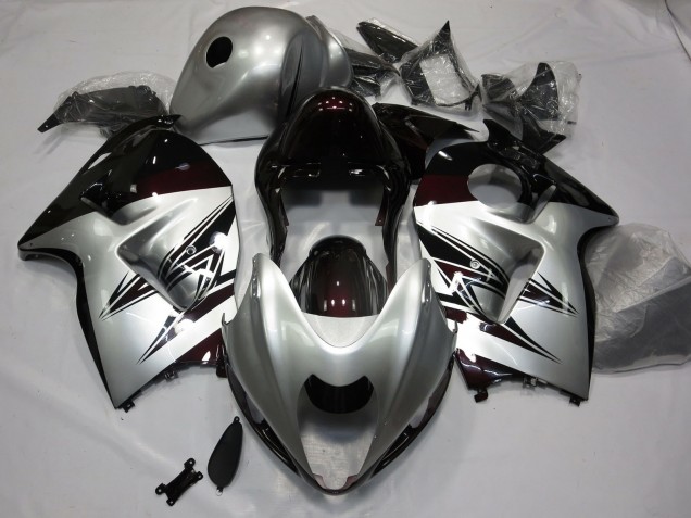 97-07 Silver and Dark Red GSXR 1300 Hayabusa Fairings